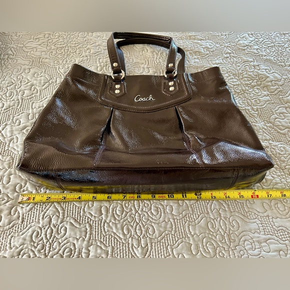 Authentic  Coach Ashley  Satchel  Patent  Leather  Bag  Espresso Mahogany Brown - Picture 8 of 10